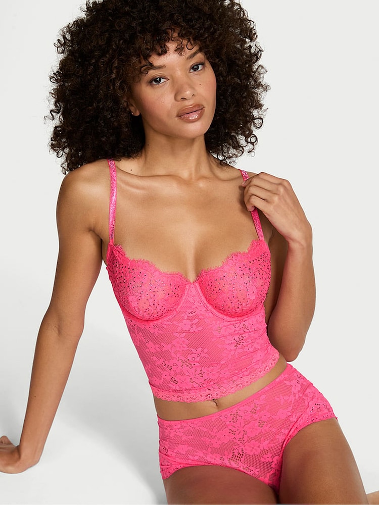 Victoria's Secret Bombshell Pink Twinkle Lace Cami Set - Image 2 of 4 Victoria's Secret Bombshell Pink Twinkle Lace Cami Set - Image 2 of 4