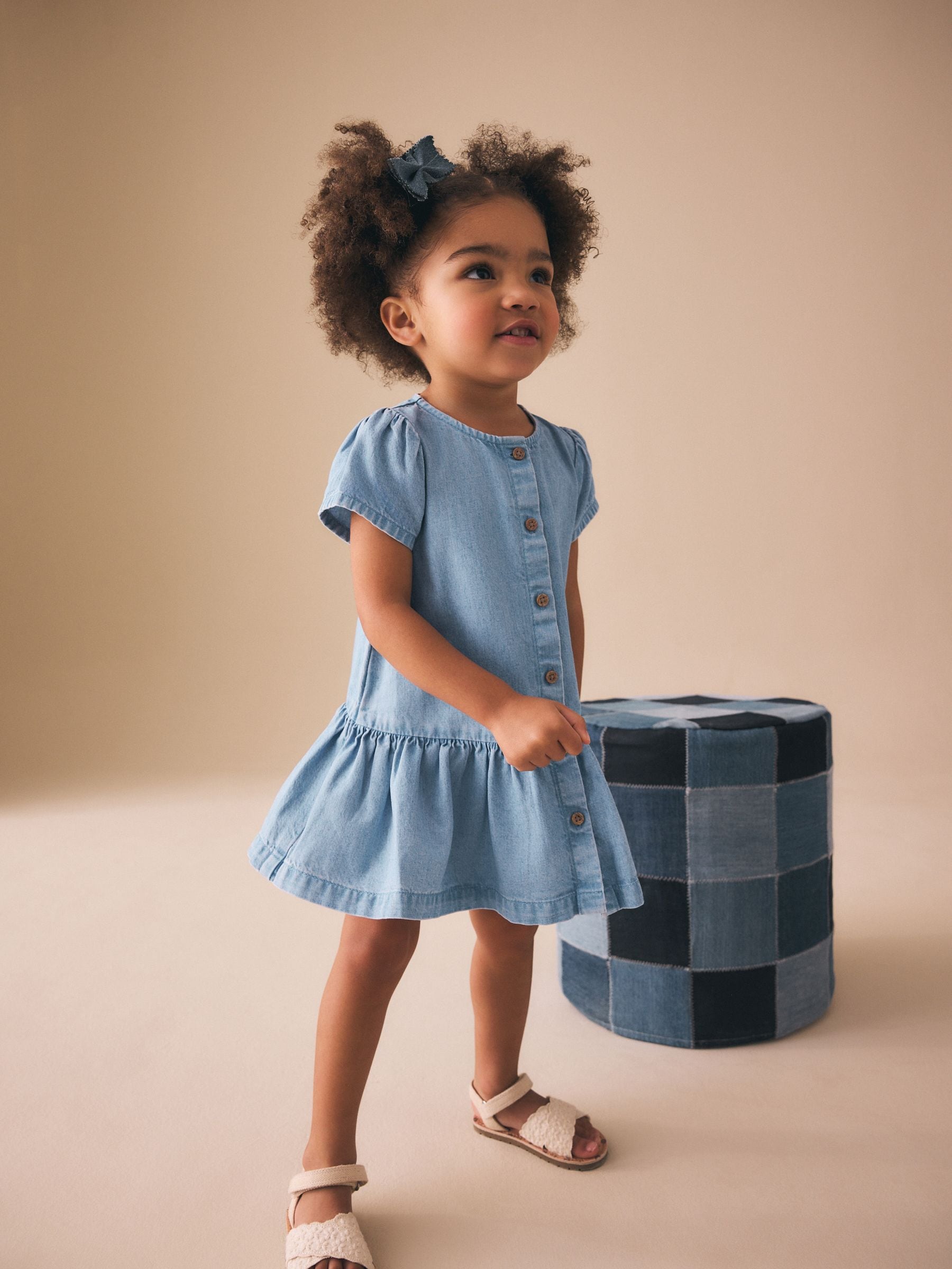 infant blue jean dress Buy Denim Short Sleeve Cotton (3mths-8yrs) from Next USA Oh Polly high neck baby girl denim dress outfit Denim diaper cover with black maxi dress Color:Botanical Midnight