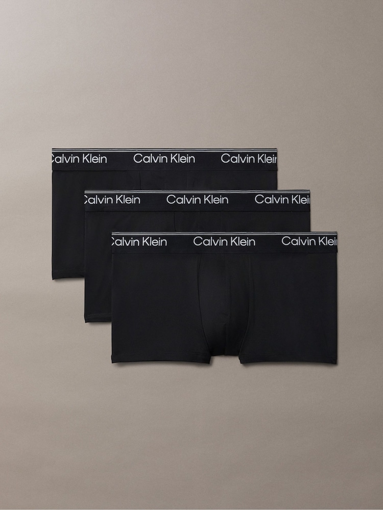 Calvin Klein Black 3 Pack Low Rise Trunks - Microfibre Stretch - Image 1 of 6 Calvin Klein Black 3 Pack Low Rise Trunks - Microfibre Stretch - Image 1 of 6