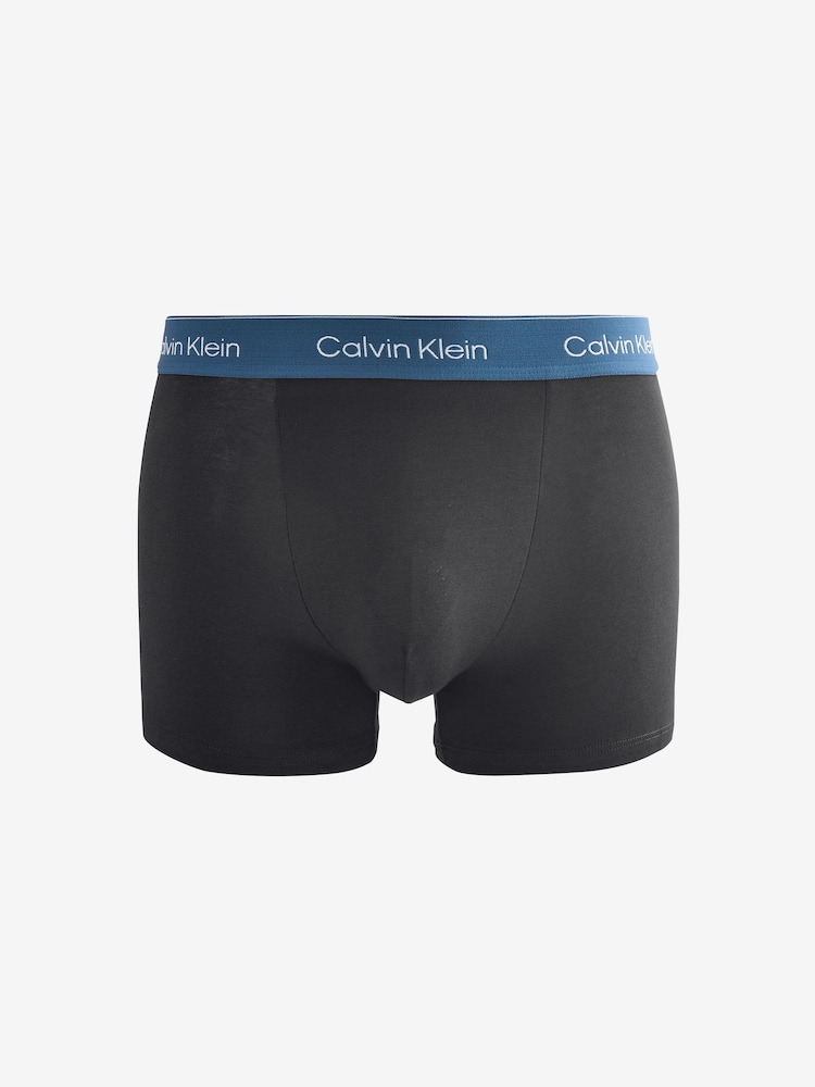Calvin Klein Black/Blue Band Cotton Stretch 3 Pack Boxer Trunks - Image 9 of 9