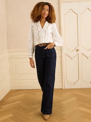 Elfenbein - Love & Roses Langarmbluse mit Notch-Kragen - Bild 3 von 4