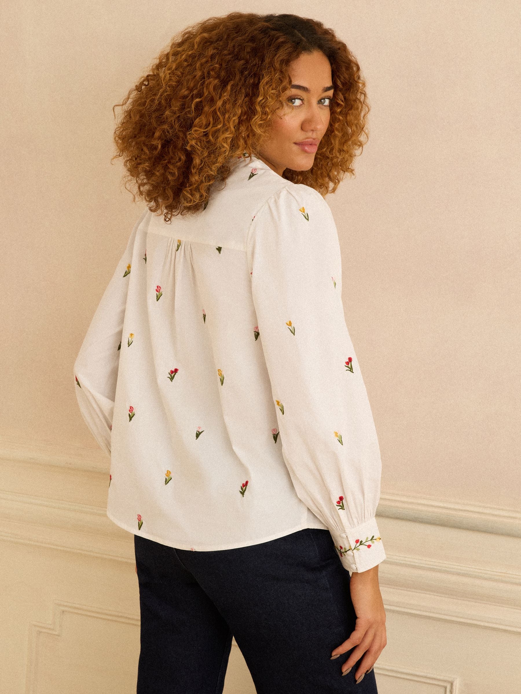 Buy Love & Roses Ivory Tulip Embroidered Long Sleeve Notch Neck