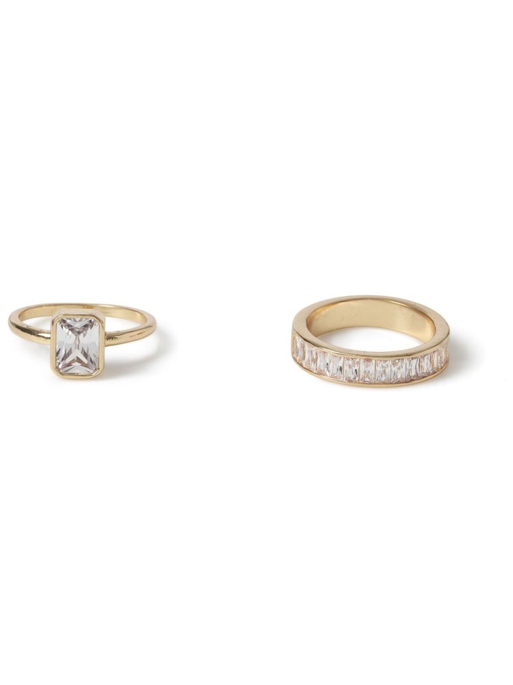 Aela Gold Tone Diamond Simulants Baguette Square Multipack Ring - Image 2 of 3