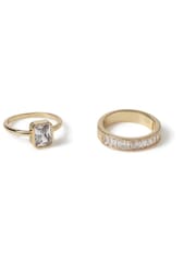 Aela Gold Tone Diamond Simulants Baguette Square Multipack Ring - Image 3 of 3