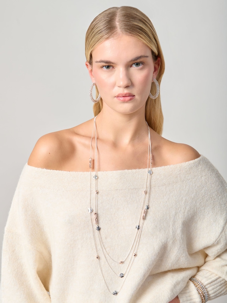 Aela Silver Tone Long Multirow Disc Necklace - Image 1 of 3