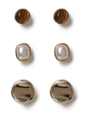 Aela Resin Stud Multipack Brown Earrings - Image 1 of 2