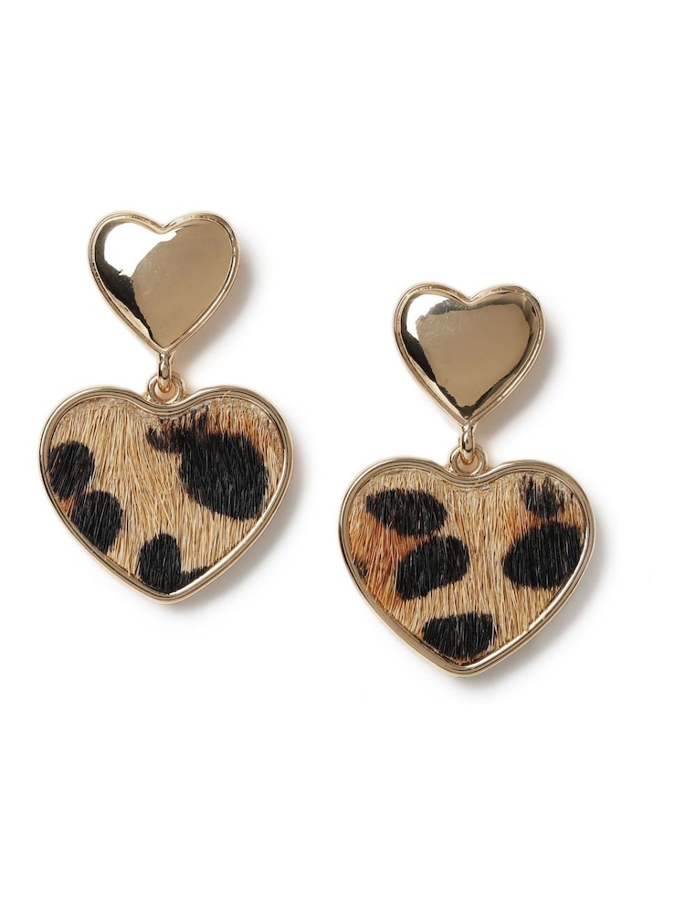 Aela Leopard Heart Drop Brown Earrings - Image 2 of 3