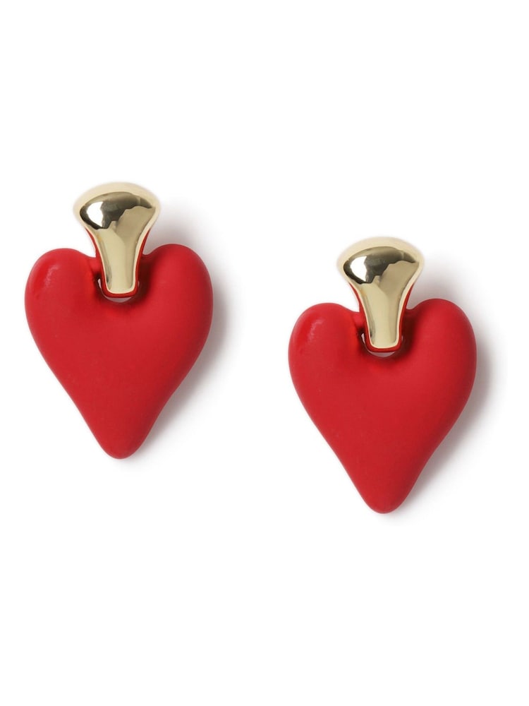 Aela Red Matte Heart Drop Earrings - Image 1 of 2