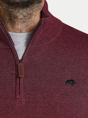 Raging Bull Red Classic Quarter Zip Cotton Cashmere Knit Jumper - Image 3 of 4