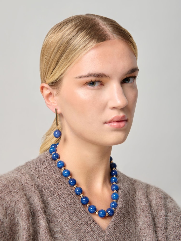Aela Blue Bead Stick Drop Earrings - Image 1 of 3