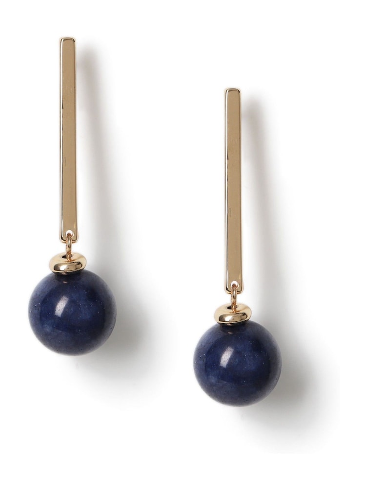 Aela Blue Bead Stick Drop Earrings - Image 2 of 3