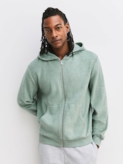 灰綠色 - 抓絨全開拉鏈連帽衫 - 圖片 1，共 8