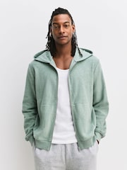 灰綠色 - 抓絨全開拉鏈連帽衫 - 圖片 2，共 8