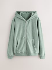 灰綠色 - 抓絨全開拉鏈連帽衫 - 圖片 6，共 8