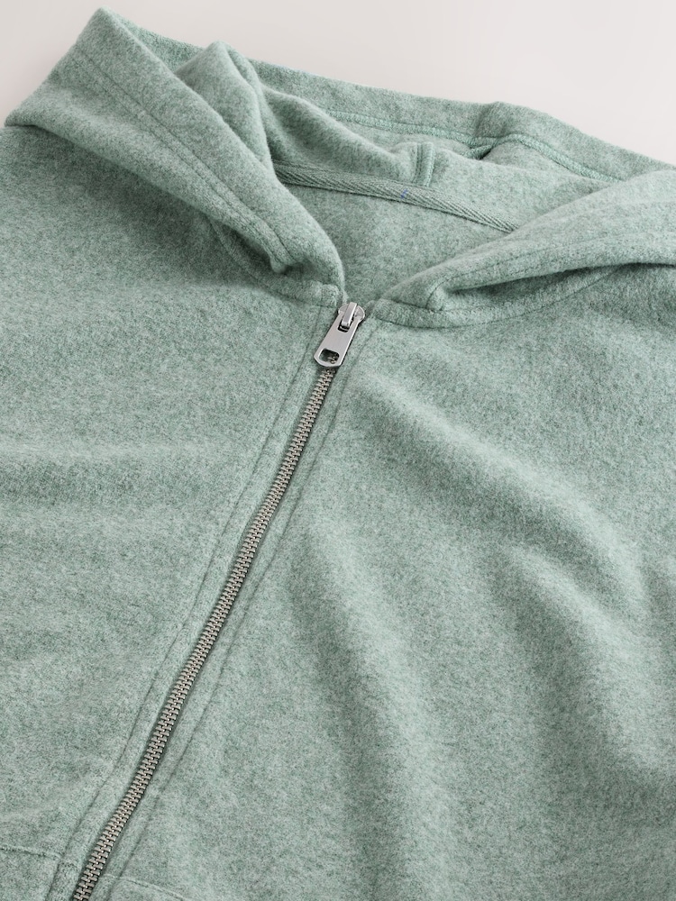 灰綠色 - 抓絨全開拉鏈連帽衫 - 圖片 8，共 8