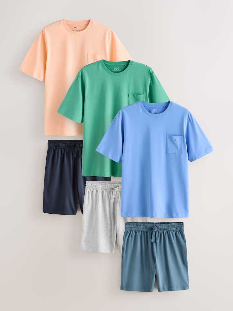 Blue/Green/Orange Jersey Short Sleeve Pyjamas Set 3 Pack - Image 1 of 17 Blue/Green/Orange Jersey Short Sleeve Pyjamas Set 3 Pack - Image 1 of 17