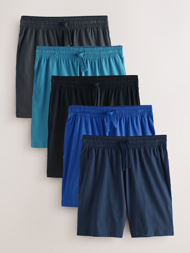 Blue/Grey Jersey Pyjama Shorts 5 Pack - Image 1 of 13