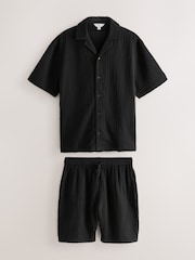 Black Cheesecloth Short Sleeve Pyjamas Set - Image 1 of 5