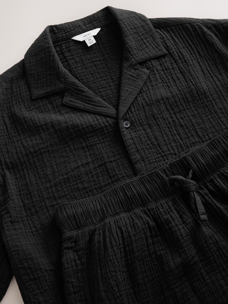 Black Cheesecloth Short Sleeve Pyjamas Set - Image 11 of 11