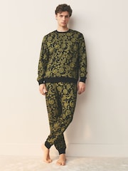 Black/Gold Jersey Pyjamas Set - Image 1 of 9