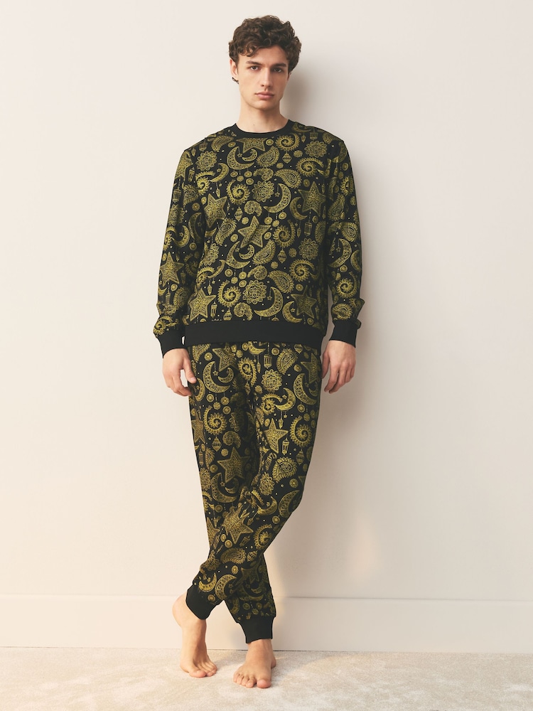 Black/Gold Jersey Pyjamas Set - Image 1 of 9