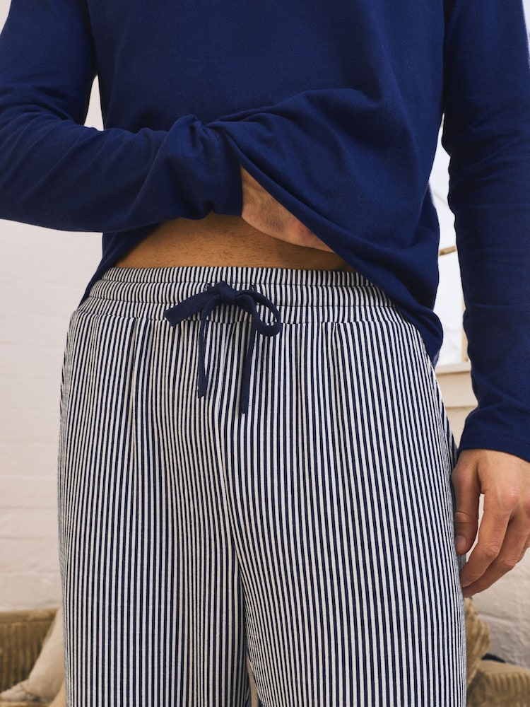 Navy Blue Striped Short Sleeve Jersey Pyjamas Set - Image 12 of 12