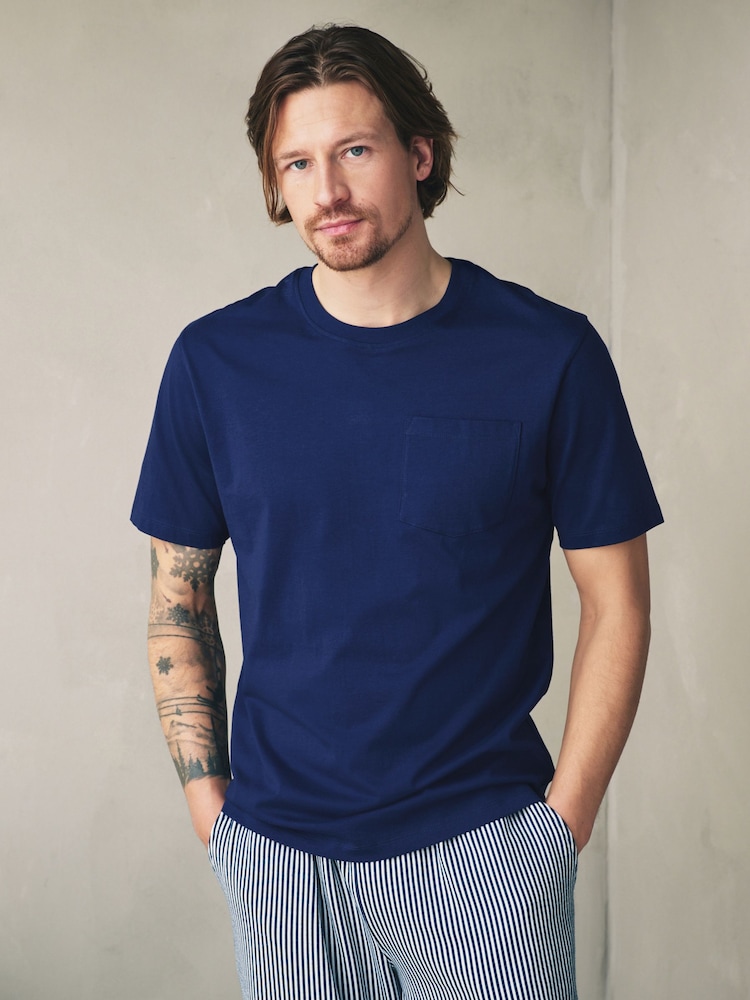 Marineblau/blau - Gestreiftes kurzärmeliges Jersey-Pyjama-Set - Bild 2 von 7