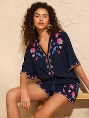 Love & Roses Embroidered Beach Shirt - 圖片 1/4