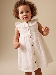 White Embroidered Frill Sleeve Dress (3mths-8yrs) - Image 1 of 4