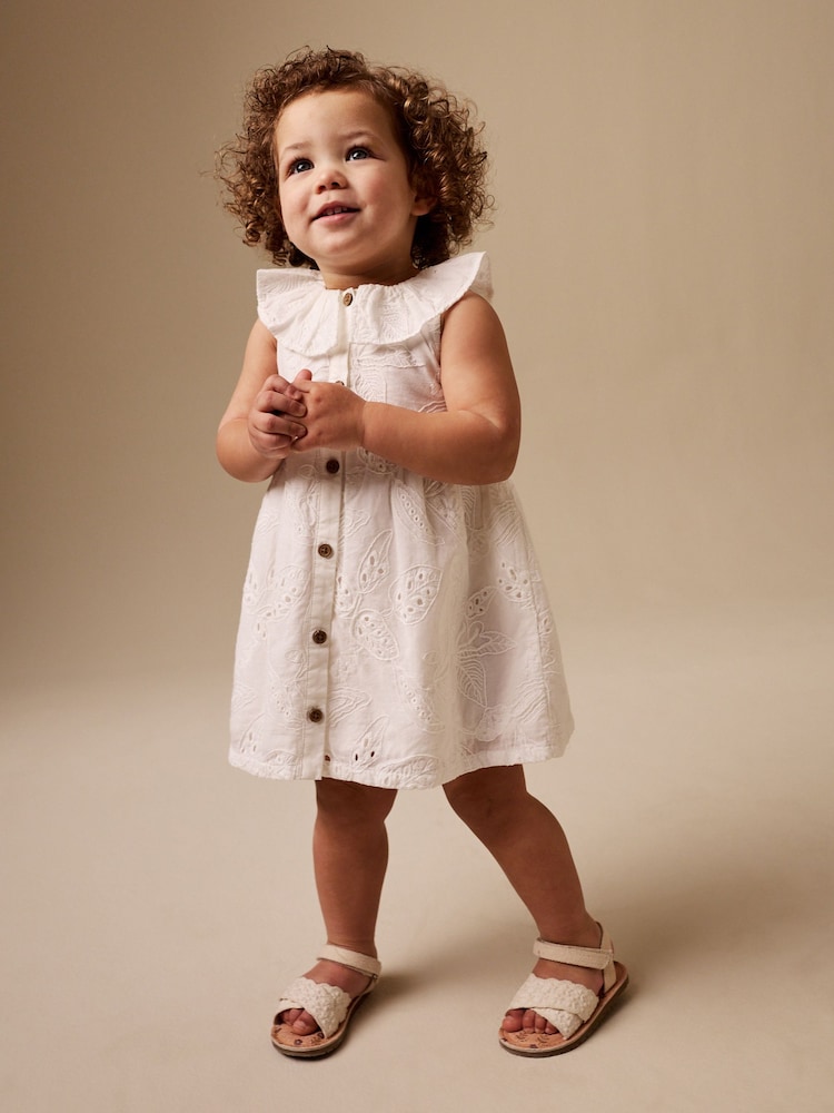 White Embroidered Frill Sleeve Dress (3mths-8yrs) - Image 2 of 4