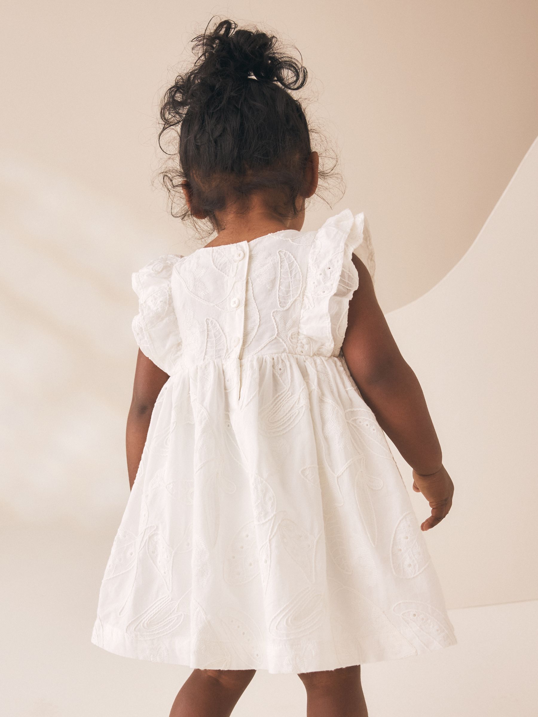 Buy White Embroidered Linen Frill Sleeve Dress (3mths-8yrs) from