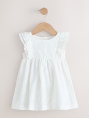 White Embroidered Linen Frill Sleeve Dress (3mths-8yrs) - Image 5 of 8