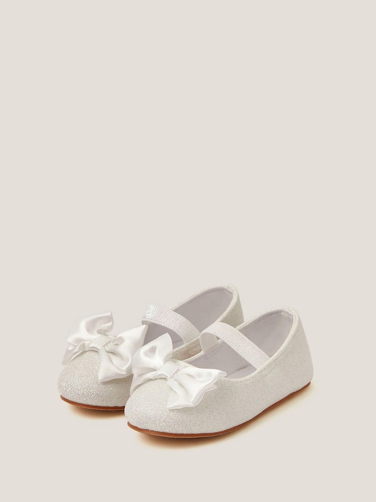 Monsoon Cream Baby Bow Glitter Walker Shoes - Image 1 of 3
