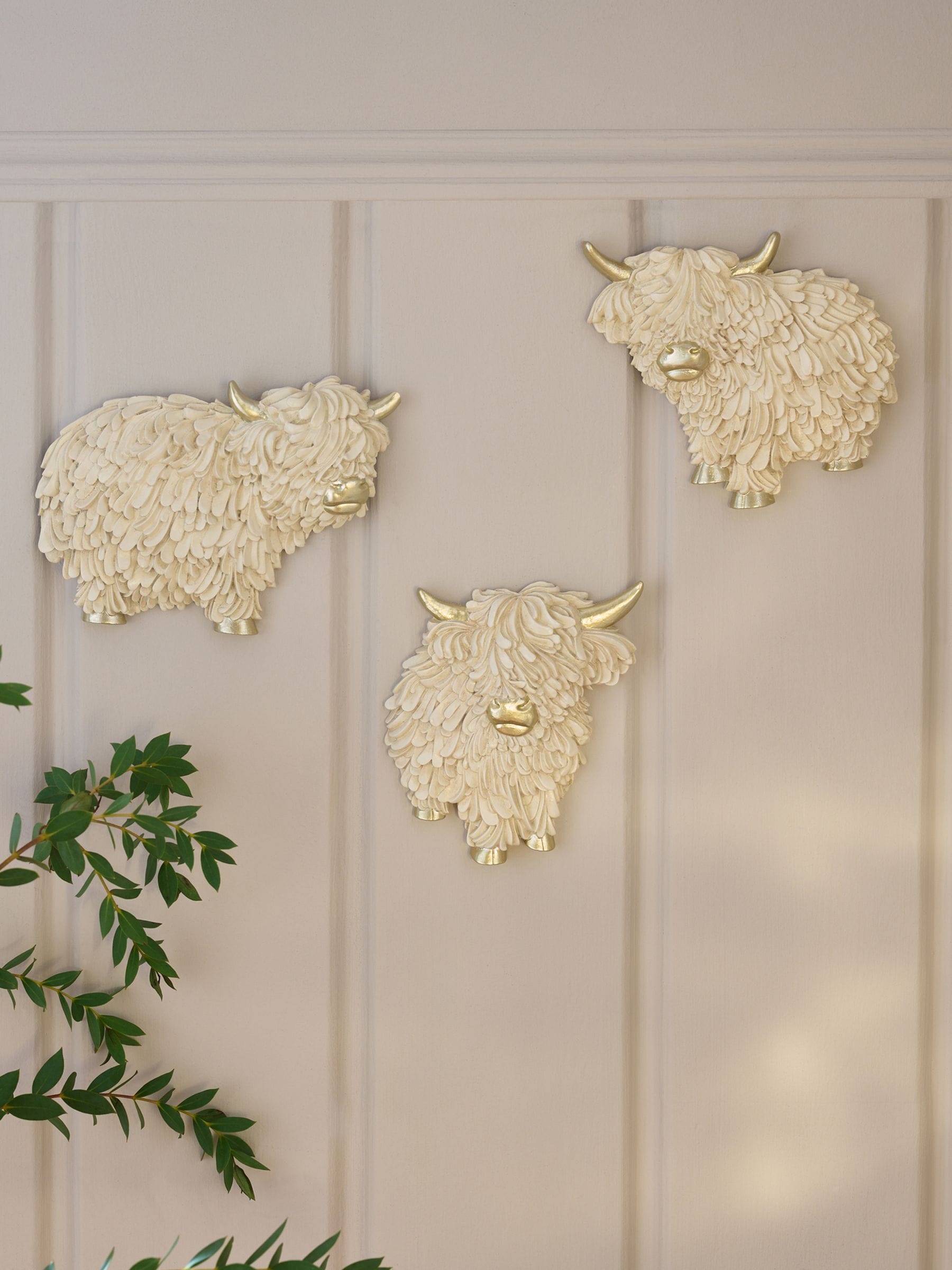 Set of 3 Cream Hamish The Highland Cow Plaques Wall Art