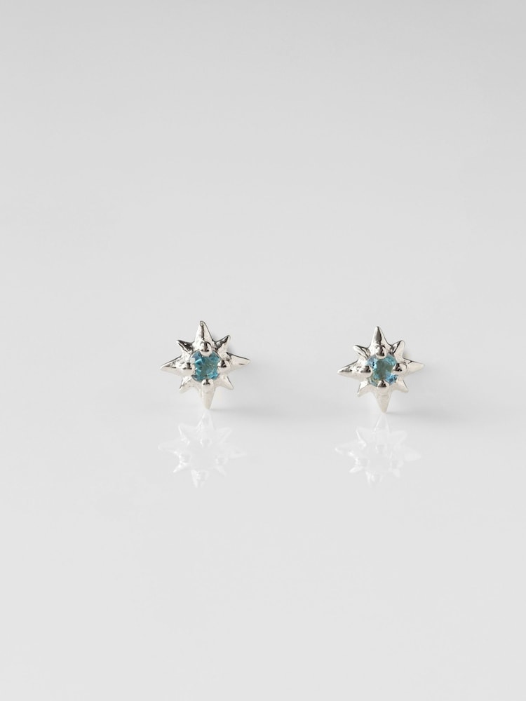 Carrie Elizabeth Silver Tone Dainty Blue Topaz Star Stud Earrings - Image 1 of 4 Carrie Elizabeth Silver Tone Dainty Blue Topaz Star Stud Earrings - Image 1 of 4