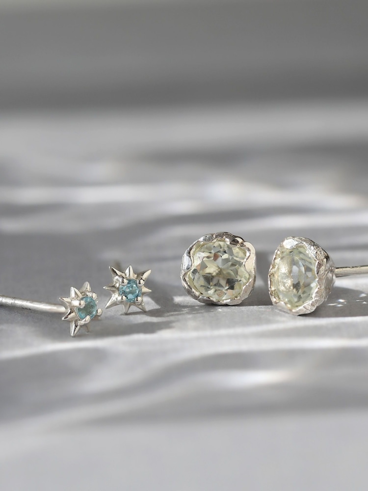 Carrie Elizabeth Silver Tone Dainty Blue Topaz Star Stud Earrings - Image 4 of 4