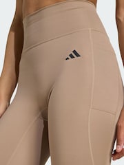 adidas Brown Optime Essentials No Front Rise Seam 7/8 Leggings - Image 3 of 5