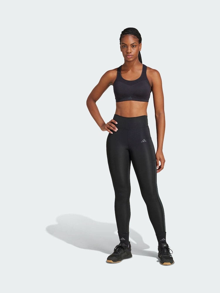 adidas Black Optime 3-Stripes Full-Length Leggings - Image 1 of 5 adidas Black Optime 3-Stripes Full-Length Leggings - Image 1 of 5