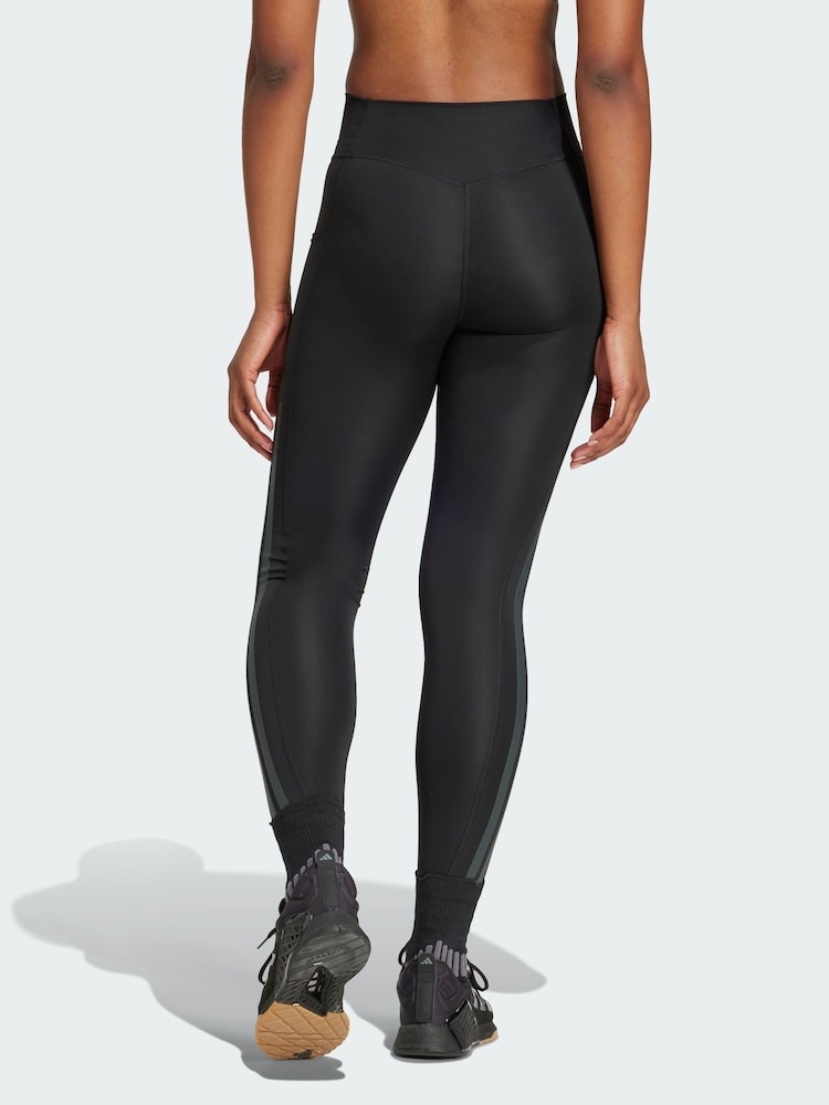 adidas Black Optime 3-Stripes Full-Length Leggings - Image 2 of 5 adidas Black Optime 3-Stripes Full-Length Leggings - Image 2 of 5
