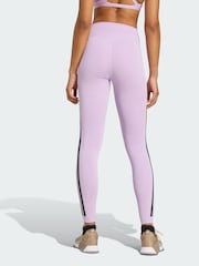 adidas Purple Optime 3-Stripes Full Length Leggings - Image 2 of 5