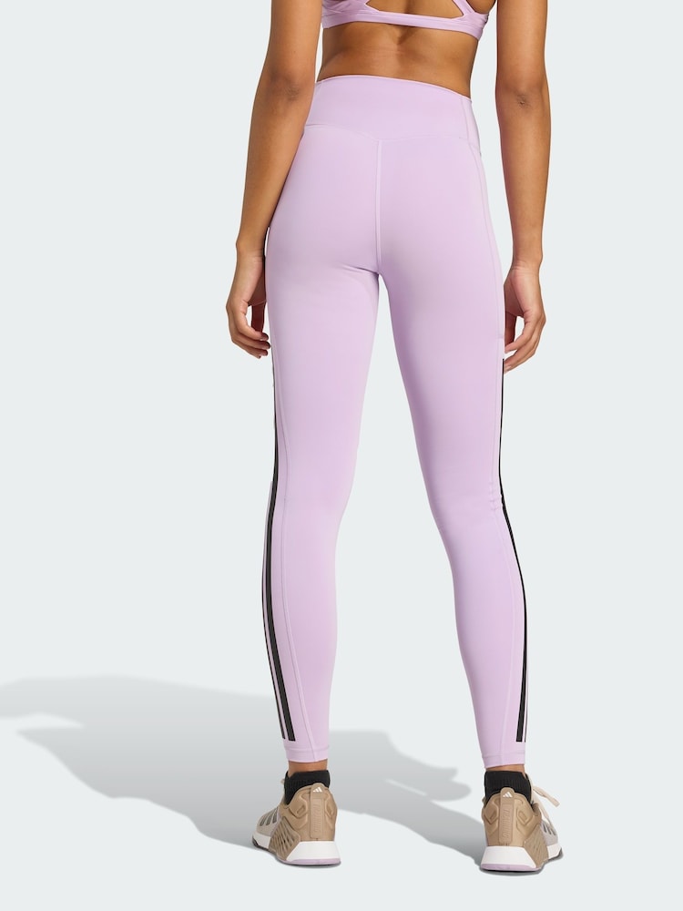 adidas Purple Optime 3-Stripes Full Length Leggings - Image 2 of 5 adidas Purple Optime 3-Stripes Full Length Leggings - Image 2 of 5