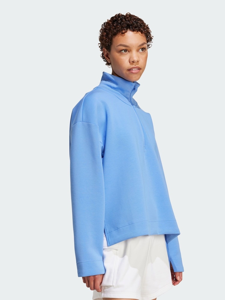 adidas Blue Soft Lux Quarter-Zip Sweatshirt - Image 1 of 1 adidas Blue Soft Lux Quarter-Zip Sweatshirt - Image 1 of 1
