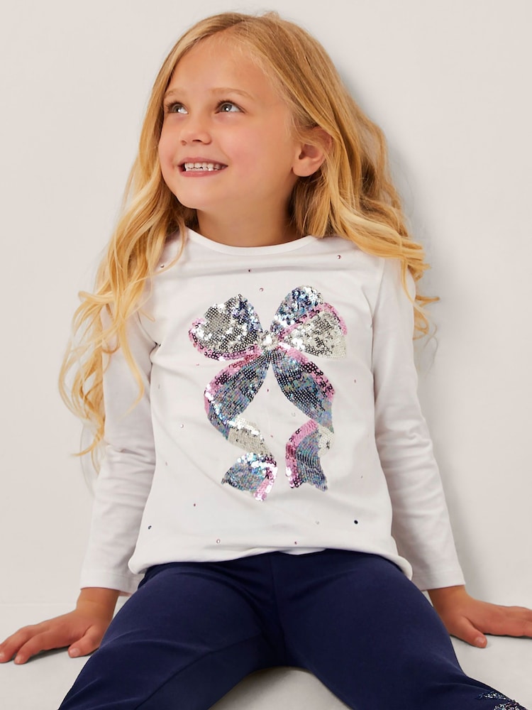 Monsoon Cream Sequin Bow Long Sleeve Top - Image 1 of 4 Monsoon Cream Sequin Bow Long Sleeve Top - Image 1 of 4