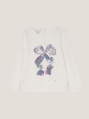 Monsoon Cream Sequin Bow Long Sleeve Top - Image 2 of 4