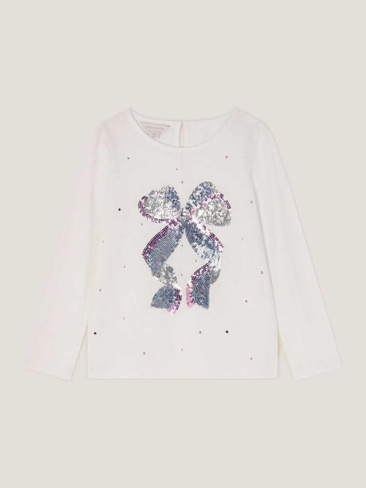 Monsoon Cream Sequin Bow Long Sleeve Top - Image 2 of 4 Monsoon Cream Sequin Bow Long Sleeve Top - Image 2 of 4