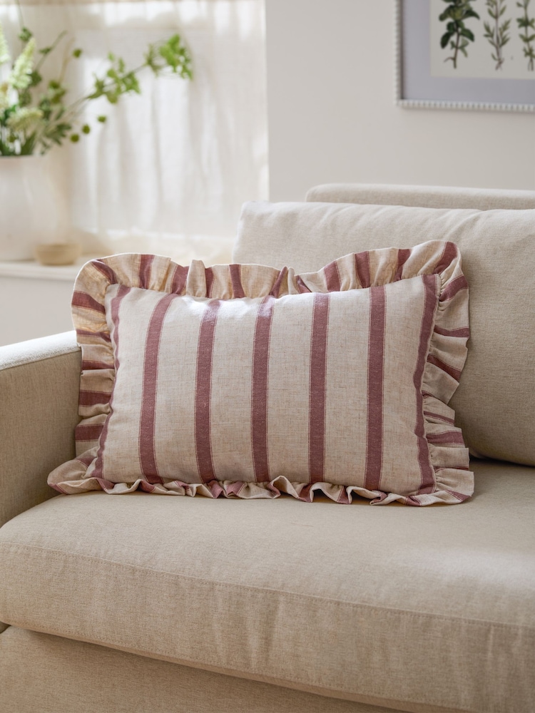 Wylder Clay Pink Connie Stripe Ruffle Filled Cushion - Image 1 of 5