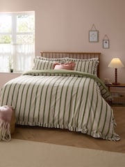 Wylder Olive Connie Stripe Ruffle Duvet Cover & Pillowcase Set - Image 1 of 3