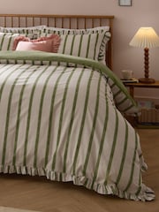Wylder Olive Connie Stripe Ruffle Duvet Cover & Pillowcase Set - Image 2 of 3