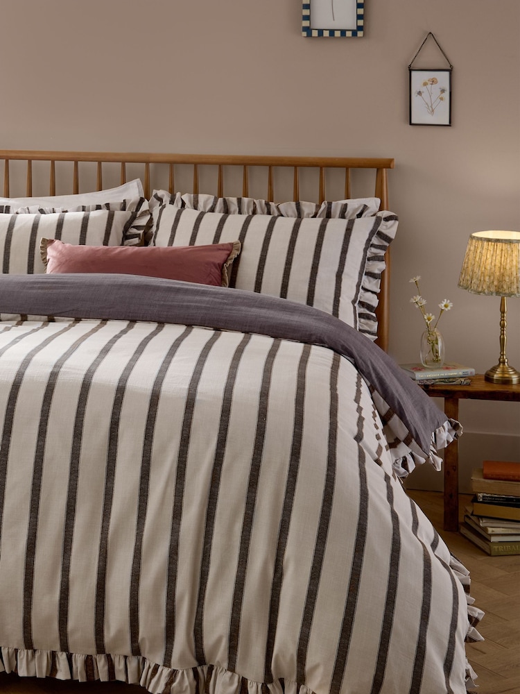 Wylder Chocolate Connie Stripe Ruffle Duvet Cover & Pillowcase Set - Image 2 of 3 Wylder Chocolate Connie Stripe Ruffle Duvet Cover & Pillowcase Set - Image 2 of 3