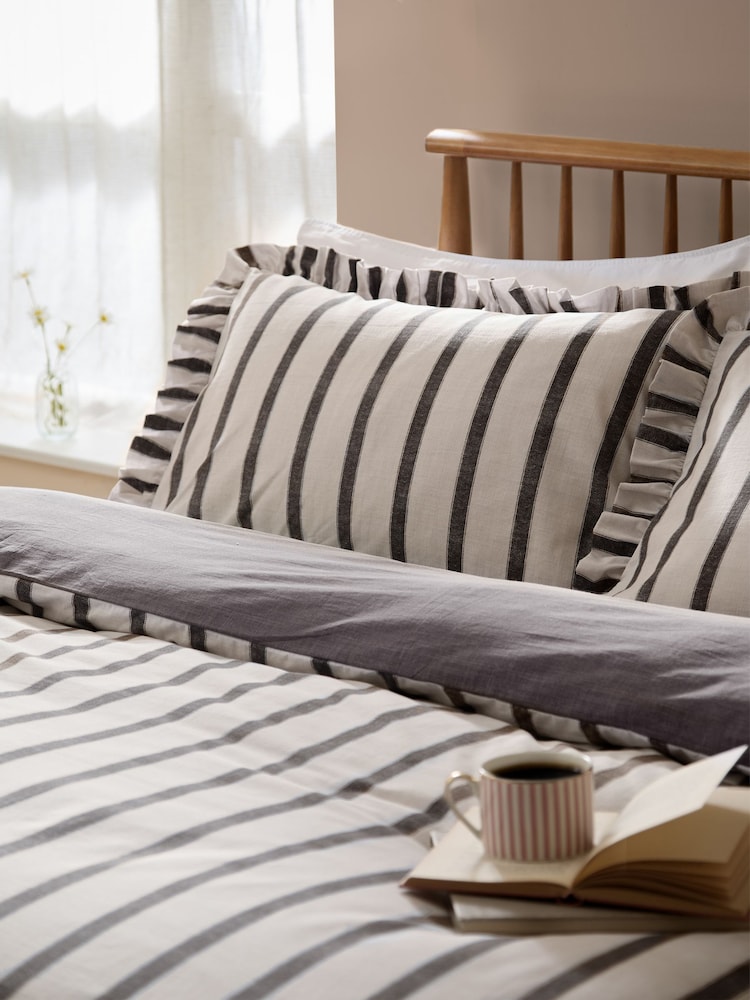 Wylder Chocolate Connie Stripe Ruffle Duvet Cover & Pillowcase Set - Image 3 of 3 Wylder Chocolate Connie Stripe Ruffle Duvet Cover & Pillowcase Set - Image 3 of 3